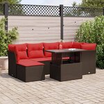 vidaXL Salon de jardin avec coussins 7Pièces marron résine tressée acacia
