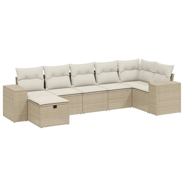 vidaXL Salon de jardin avec coussins 7 Pièces beige résine tressée