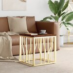 vidaXL Table basse doré acier inoxydable et bois massif récupération