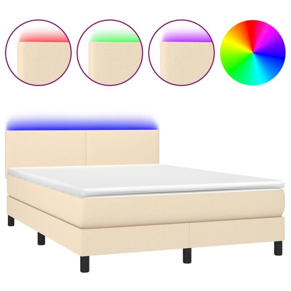 vidaXL Sommier à lattes de lit avec matelas LED Crème 140x200 cm Tissu