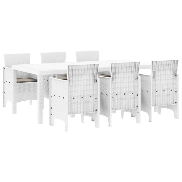 vidaXL Ensemble de Salle à Manger de Jardin 7 Pièces avec Coussins Blanc Poly Rattan