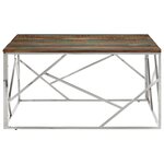 vidaXL Table basse argenté acier inoxydable/bois massif récupération