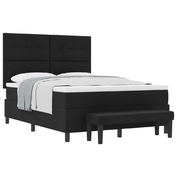 vidaXL Lit À Ressorts Avec Matelas Et Banc Noir 140x190 cm Tissu