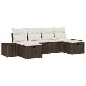 vidaXL Canapé de jardin 6 pièces avec coussins marron en poly rotin