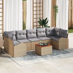 Ensemble de Canapés de Jardin 8 Pièces avec Coussins Beige Rattan Acacia