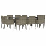 vidaXL Ensemble à manger jardin 11 Pièces avec coussins noir et gris