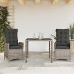 vidaXL Ensemble à manger de jardin 3 Pièces coussins gris résine tressée