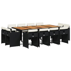 vidaXL Ensemble à manger de jardin 13 Pièces coussins noir résine tressée
