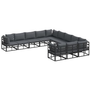 vidaXL Ensemble de canapé de jardin avec coussin 11 Pièces Noir Aluminium