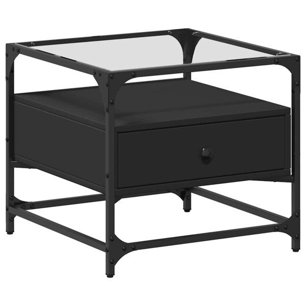 vidaXL Table basse avec dessus en verre noir 50x50x45 cm acier