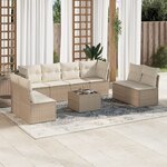 vidaXL Salon de jardin avec coussins 9 Pièces beige résine tressée