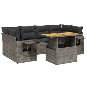 vidaXL Salon de jardin avec coussins 7 Pièces gris résine tressée