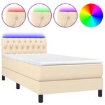 vidaXL Sommier à lattes de lit avec matelas LED Crème 90x190 cm Tissu