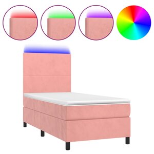 vidaXL Sommier à lattes de lit avec matelas LED Rose 90x200 cm Velours