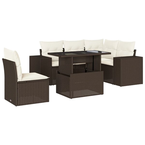 vidaXL Salon de jardin avec coussins 6 Pièces marron résine tressée