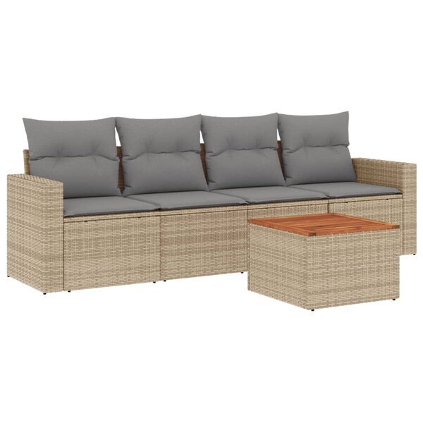 vidaXL Salon de jardin avec coussins 5Pièces mélange beige résine tressée