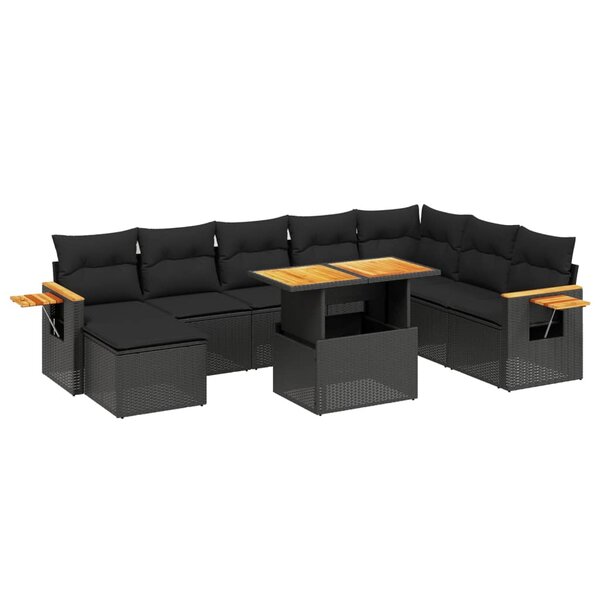 vidaXL Salon de jardin 9 Pièces avec coussins noir résine tressée