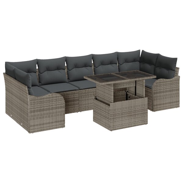 Ensemble de Canapés de Jardin 8 Pièces avec Coussins Gris Poly Rattan