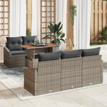 vidaXL Ensemble de repas de jardin de 6 pièces avec coussins gris en rattan poly acacia