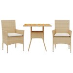 vidaXL Ensemble à manger de jardin et coussins 3Pièces beige rotin acacia