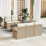 vidaXL Ensemble de Canapé de Jardin 6 Pièces avec Coussins Beige Poly Rotin Acacia