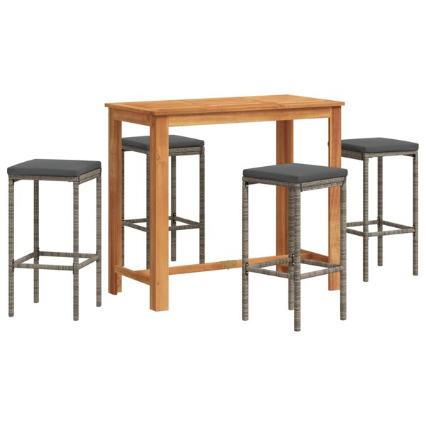 vidaXL Ensemble de bar de jardin 5 Pièces gris bois massif acacia rotin