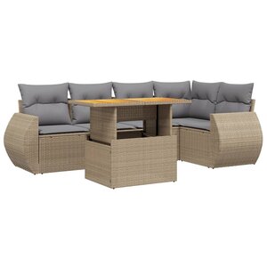 vidaXL Salon de jardin avec coussins 6 Pièces beige résine tressée