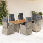 vidaXL Ensemble à manger de jardin et coussins 7 Pièces gris rotin