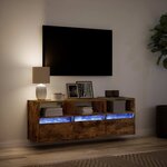 vidaXL Meuble TV mural avec lumières LED chêne fumé 130x31x45 cm