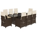 vidaXL Ensemble à manger de jardin et coussins 9 Pièces marron poly rotin