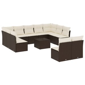 vidaXL Salon de jardin avec coussins 12 Pièces marron résine tressée