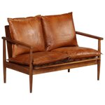 vidaXL Ensemble de canapés 2 Pièces Marron Cuir véritable et acacia