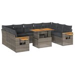 vidaXL Salon de jardin avec coussins 10 Pièces gris résine tressée acacia