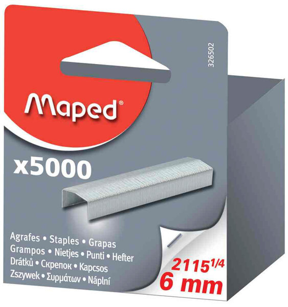 Boite de 5000 Agrafes SP19 1/4 6 mm zinguées MAPED