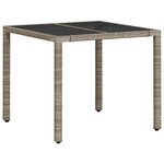 vidaXL Table de jardin avec dessus en verre gris clair résine tressée