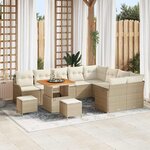 Ensemble de canapé de jardin 12 pièces avec coussins beige poly rattan acacia