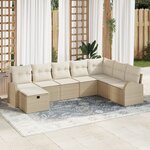 Ensemble de Canapés de Jardin vidaXL 8 Pièces avec Coussins Beige Poly Rattan