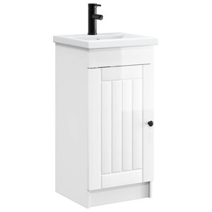 vidaXL Meuble de salle de bain avec évier Blanc brillant