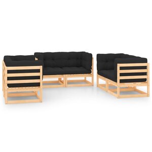 vidaXL Salon de jardin 6 Pièces avec coussins Bois de pin massif