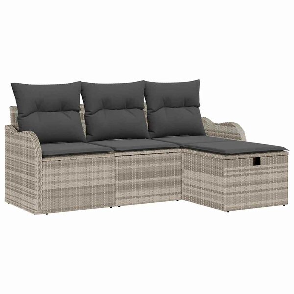 vidaXL Ensemble de canapé de jardin 4 Pièces Gris clair polyrotin