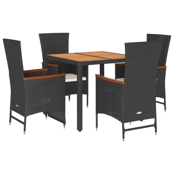 vidaXL Ensemble à manger de jardin coussins 5Pièces Noir Résine tressée