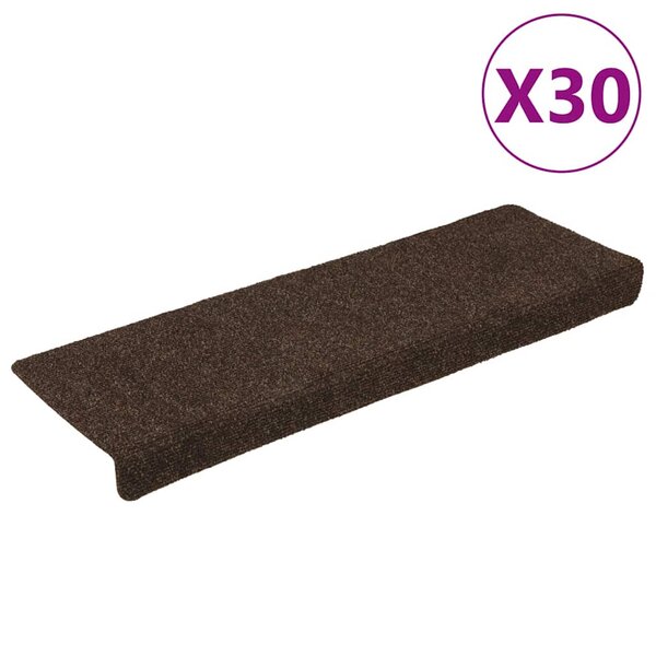 vidaXL Tapis d'escalier autocollants 30 pièces 65 x 21 x 4 cm Marron Bord rectangulaire