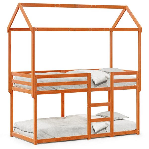 vidaXL Lit superposé avec toit cire marron 90x190cm bois massif de pin