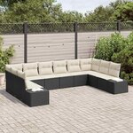 vidaXL Ensemble de canapé de jardin 10 Pièces Noir et crème Poly Rattan