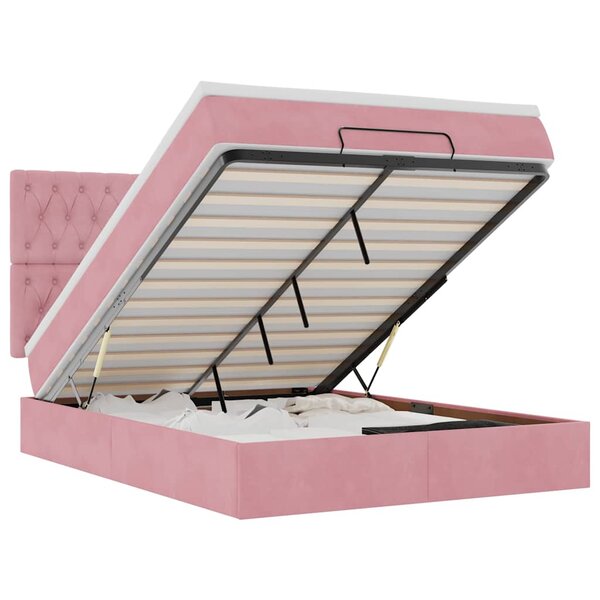 vidaXL Cadre de lit ottoman avec matelas rose 140x190 cm velours