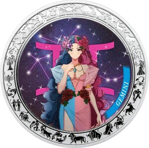 Pièce de monnaie en Argent 5 Cedis g 31.1 (1 oz) Millésime 2025 Anime Zodiac GEMINI