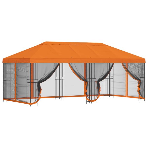 vidaXL Gazebo avec murs latéraux 6 x 3 m Orange Polyester et Acier 190