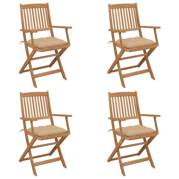 vidaXL Chaises pliables de jardin 4 Pièces avec coussins Bois d'acacia
