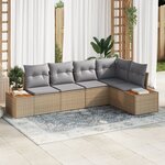 vidaXL Ensemble de Canapé de Jardin 5 Pièces avec Coussins Beige Rotin Poly Acacia