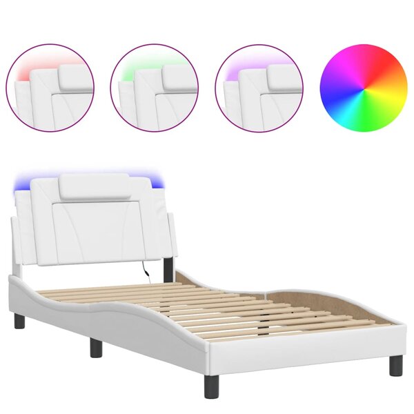 vidaXL Cadre de lit avec lumières LED blanc 100x200 cm similicuir